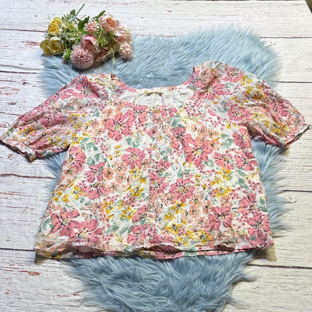 Lovestitch Floral Blouse - Pink and Yellow Sz S